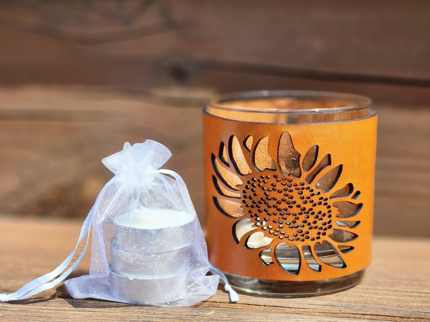 Sunflower Leather & Glass Candle set