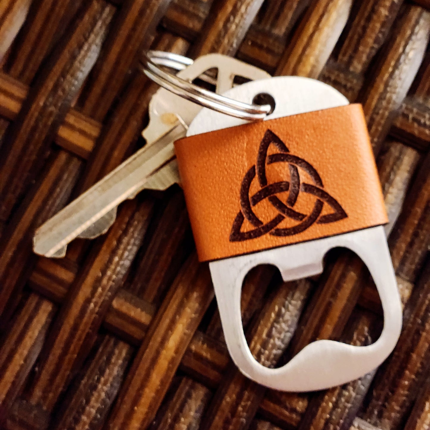 Trinity Knot Leather Bottle Opener Key ring