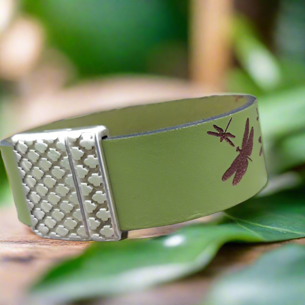 Dragonfly leather cuff bracelet