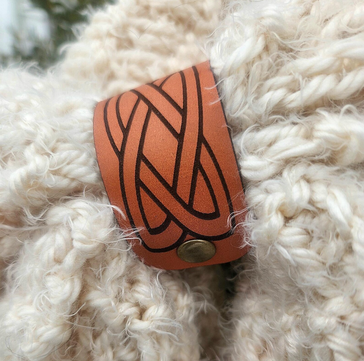 Celtic Knot Leather Scarf Cuff - Celtic leather shawl clip