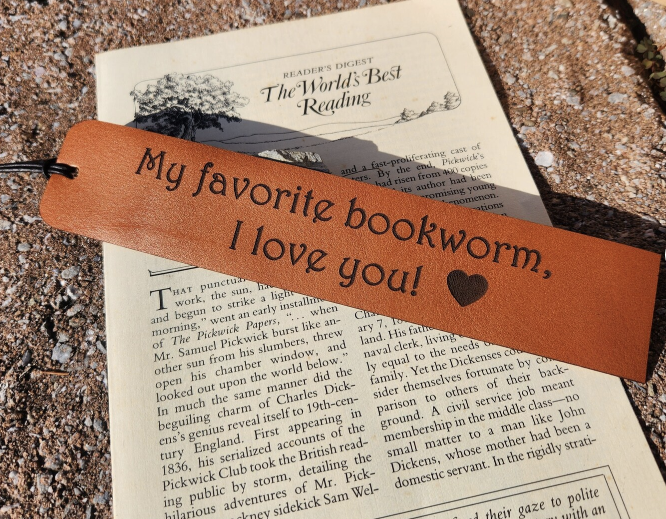 Favorite Book Worm Leather Book Mark - engraved bookmark
