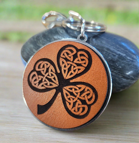Shamrock Leather Key ring -add your message to back