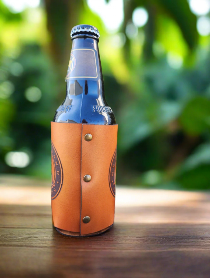 Celic Knot engraved Leather beverage cozie - beer can holder