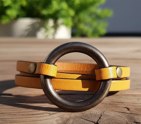 Ring Leather Wrap Bracelet - vintage ring bracelet