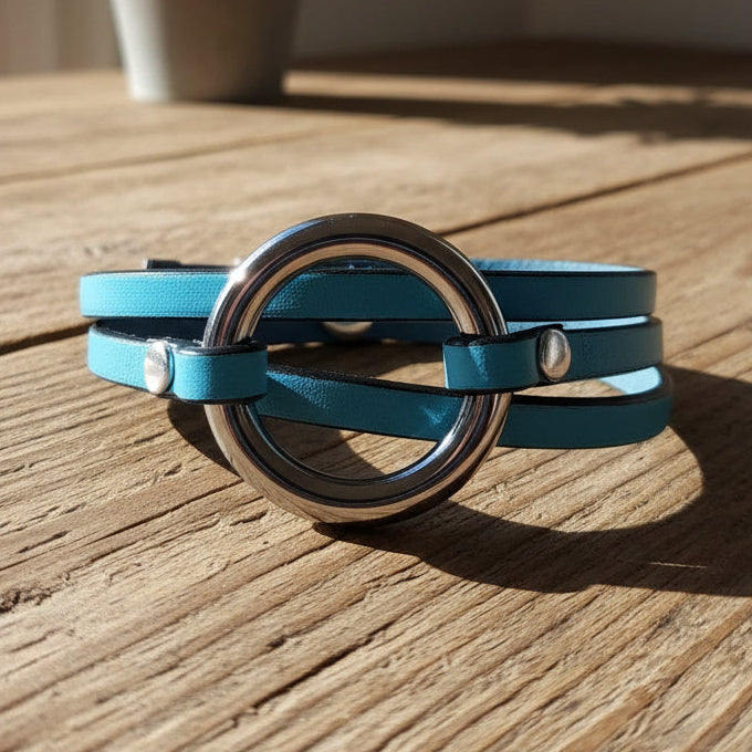Ring Leather Wrap Bracelet - vintage ring bracelet
