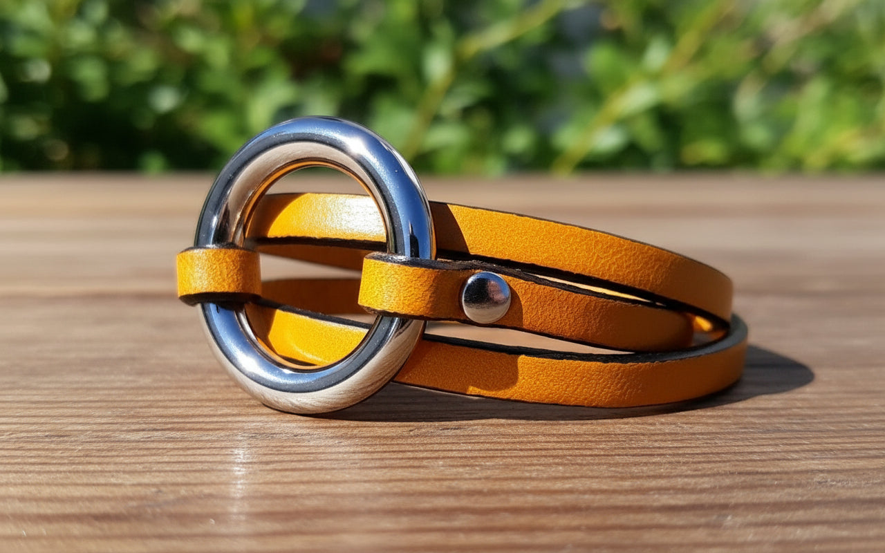 Ring Leather Wrap Bracelet - vintage ring bracelet