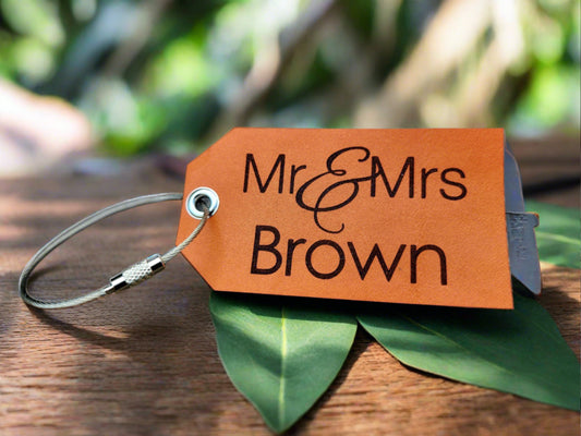 MR & MRS personalized Leather Luggage tags set