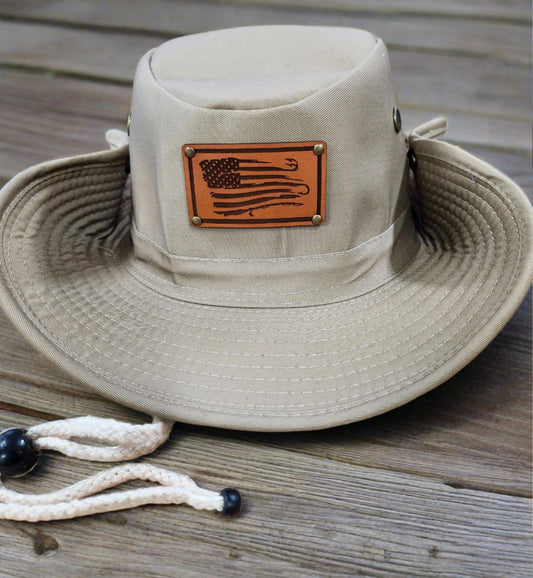USA FLAG Fishing pole Boonie hat - Adjustable Outback hat with neck protection