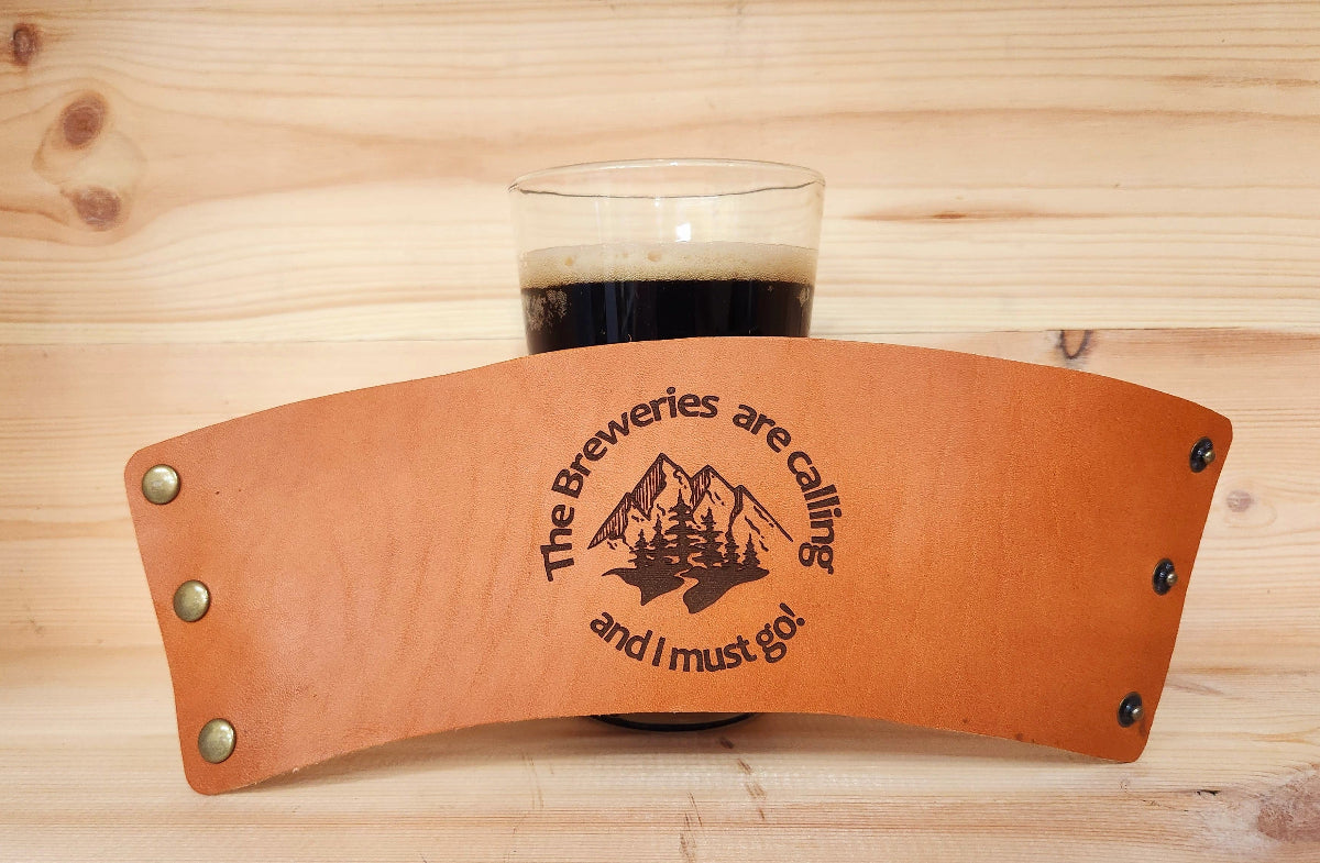 The Breweries are calling leather Pint Glass Sleeve