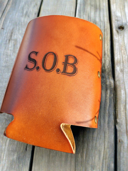 Initials Leather Drink holder - beverage Can cozie