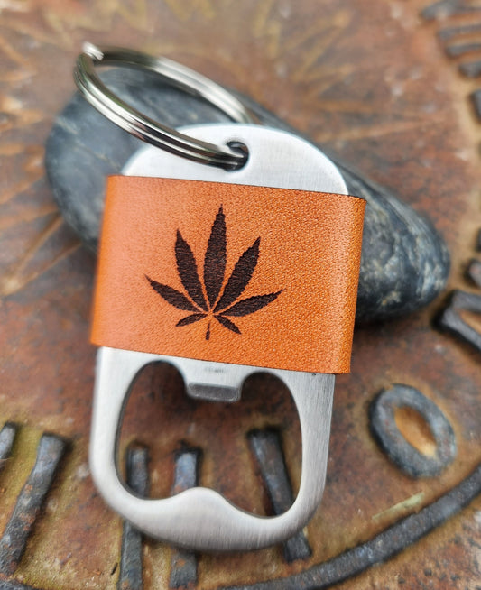 Pot Leaf Bottle Opener Key Ring