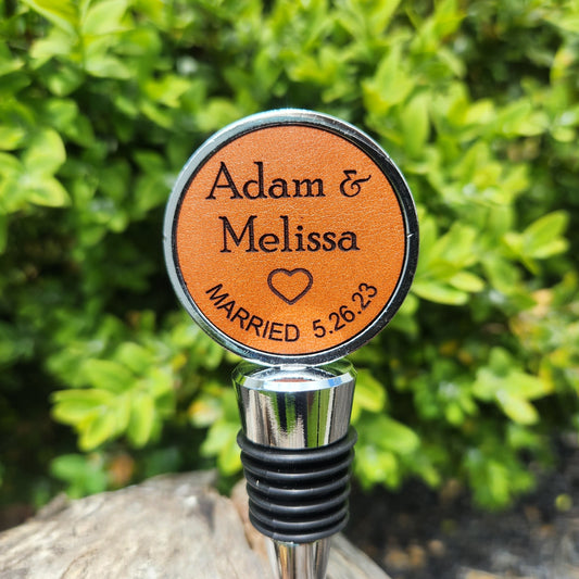 Personalized Wedding Day wine bottle stopper - gift for Bride & Groom -