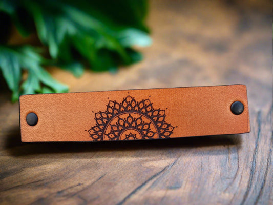 Mandala design leather barrette - French Barrette