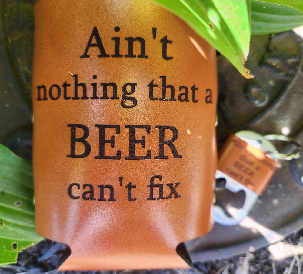 Country Music lovers engraved Leather Beer Cozie - Song lyric beer holder