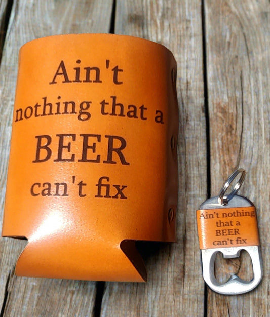 Country Music lovers engraved Leather Beer Cozie - Song lyric beer holder