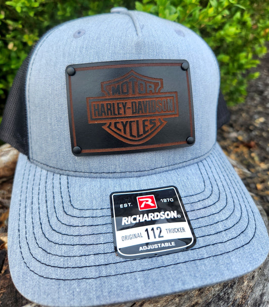 Harley rider hat -Black leather patch hat