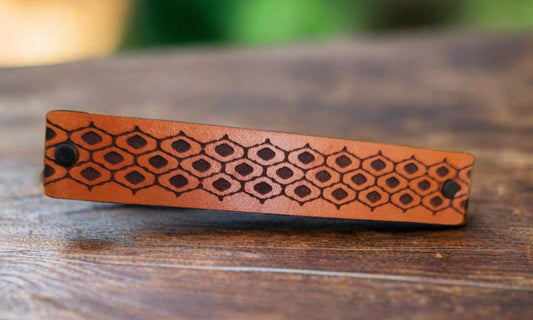 Honeycomb design leather barrette - French Barrette