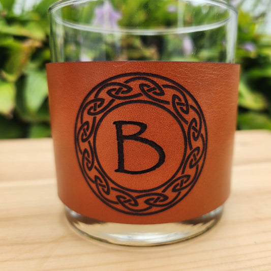 Leather wrapped personalized Whiskey glass - Initial custom barware