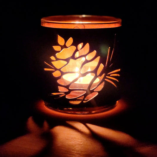 Pinecone Leather Candle Holder: Handcrafted Fall Decor with Glass