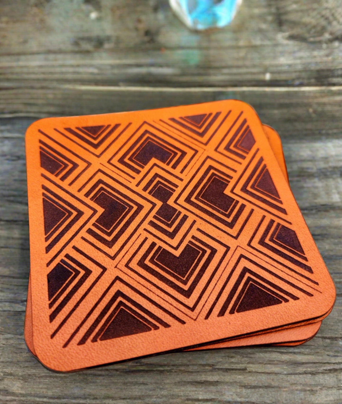 Square Geometric - Mid century vibe leather coaster set