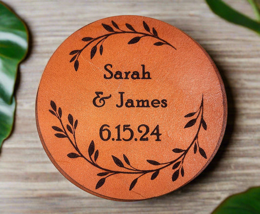 Leather Engagement/Wedding/Anniversary Coaster set
