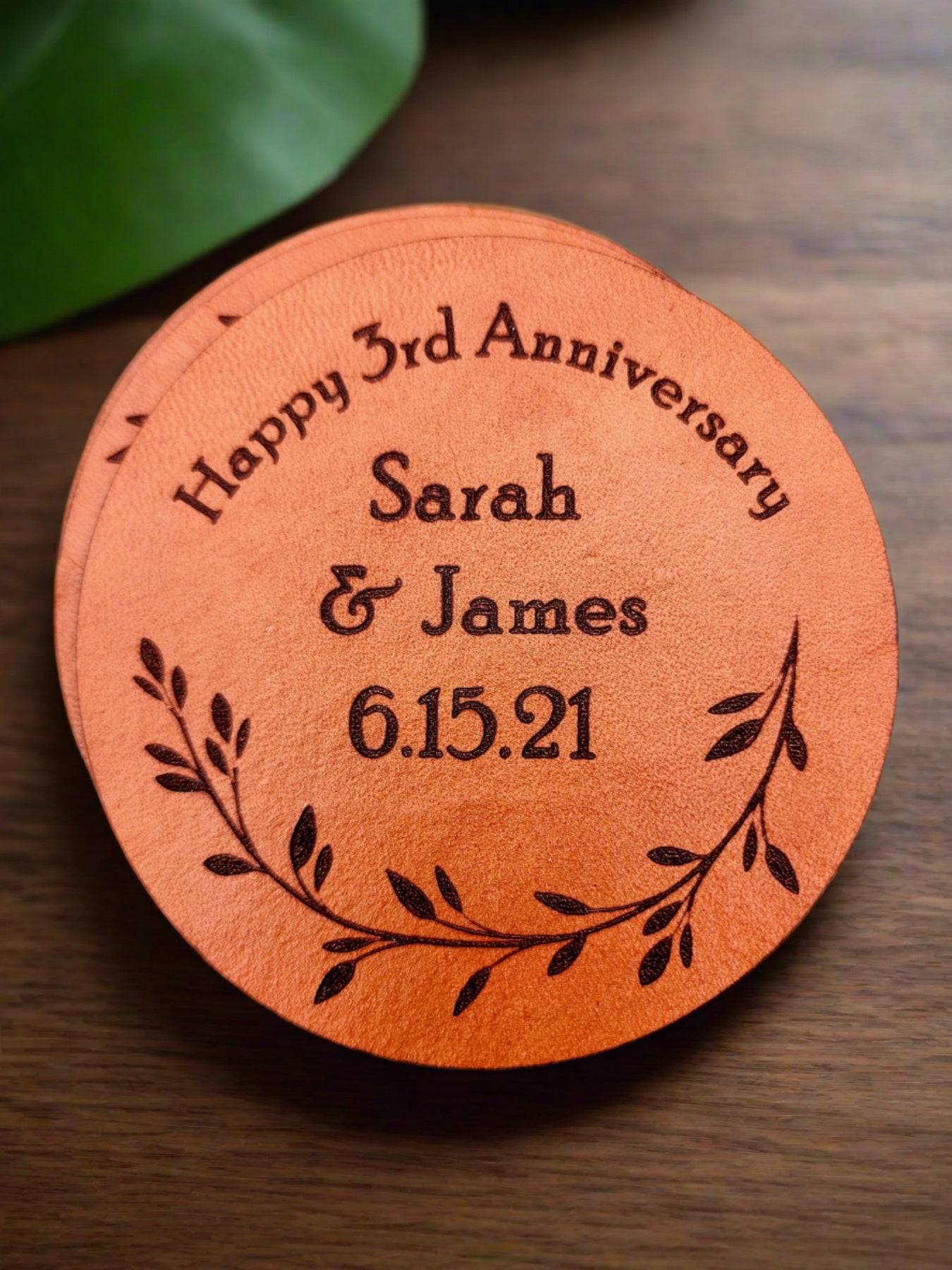 Leather 3rd Anniversary Coaster set