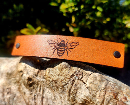 Bee design leather barrette - French Barrette