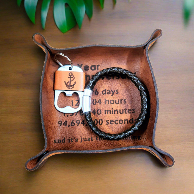 Personalized Leather catchall Tray - Personalized Valet tray