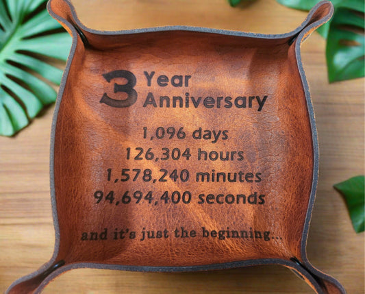 3rd Anniversary Leather custom catchall Tray - Personalized Valet tray