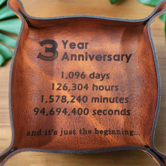 3rd Anniversary Leather custom catchall Tray - Personalized Valet tray