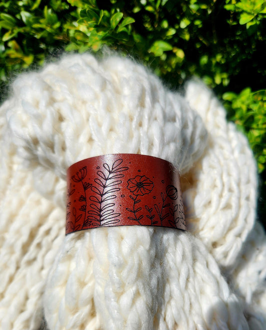 Leather Scarf Cuff  Wildflower design