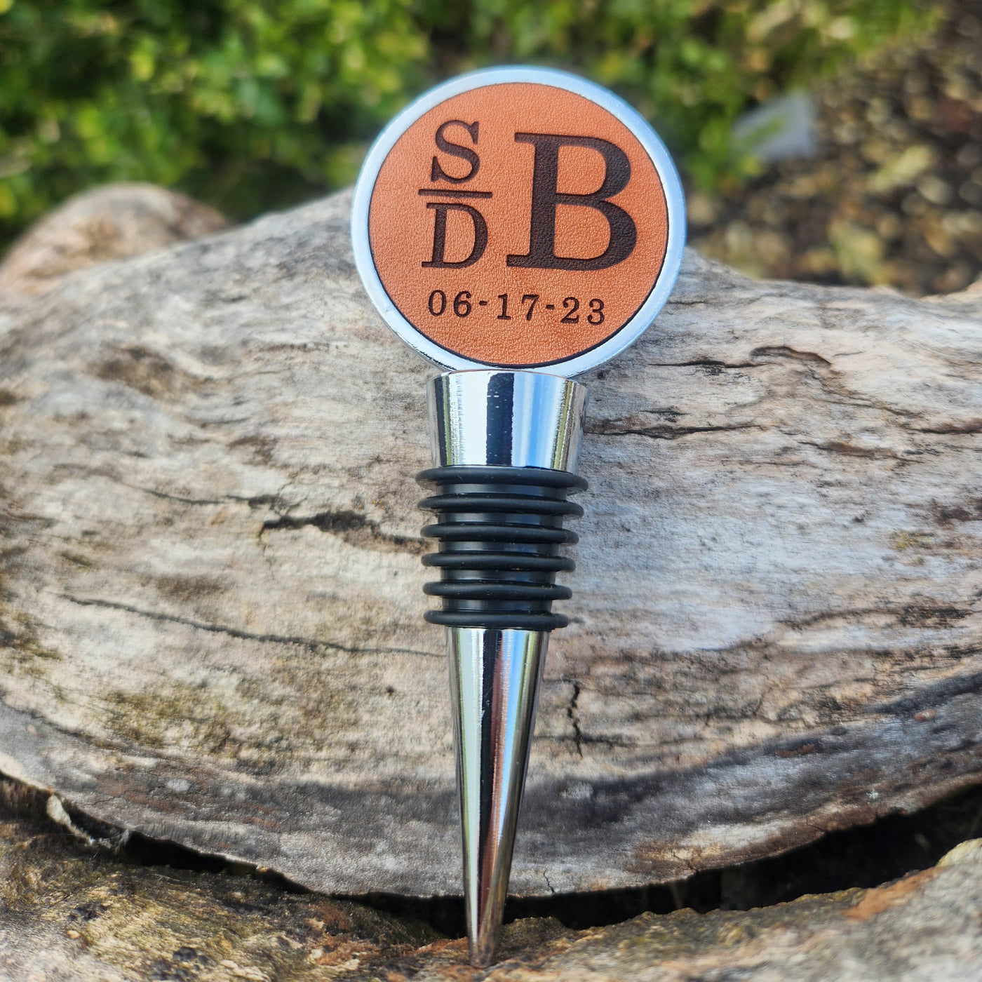 Anniversary wine bottle stopper personalized Initials