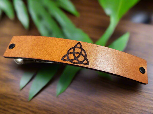 Celtic Triquetra knot Leather Barrette - Guy or girl barrette