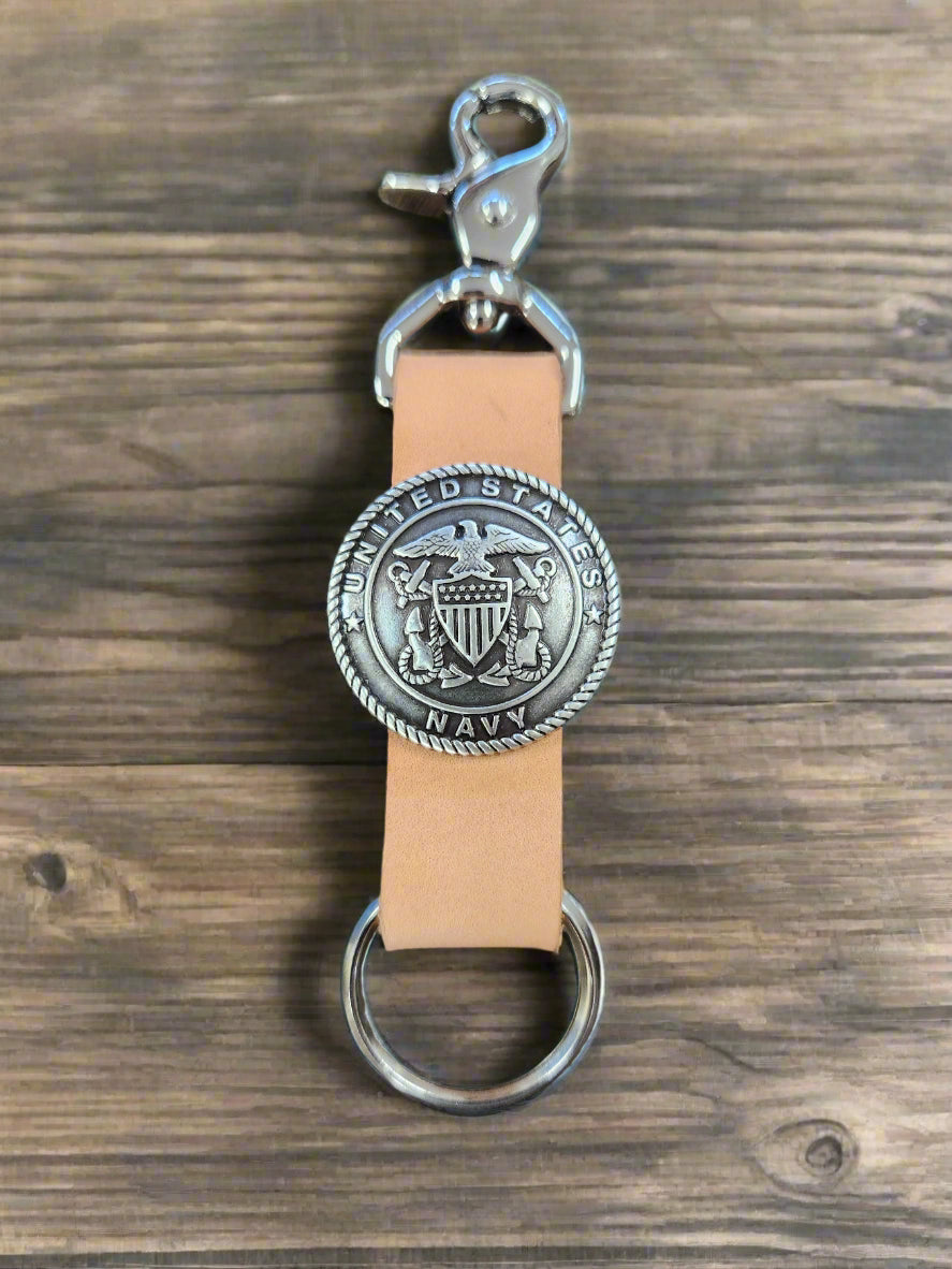 US NAVY Leather Key chain with Swivel hook - Navy keyring gift