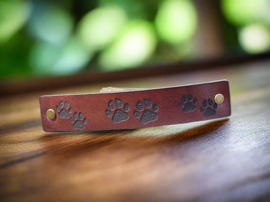 Dog Paws design leather barrette - engraved barrette