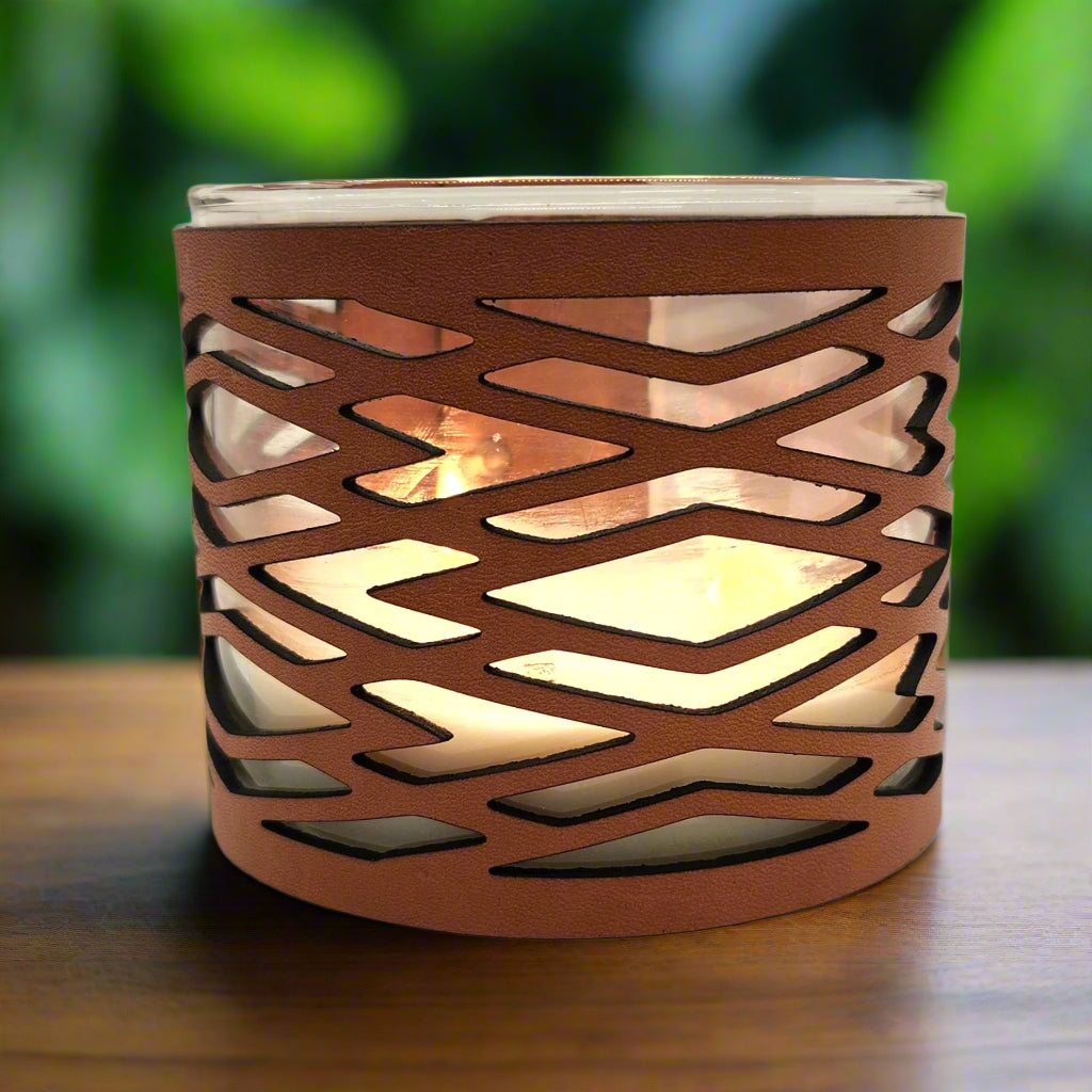 Diamond Shapes Leather Candle Wrap for B & BW 14-14.5OZ 3 wick candle