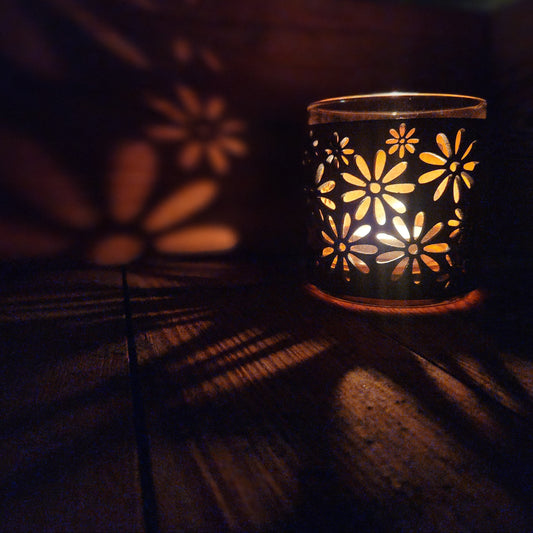 Daisy Flowers Leather wrapped candle set