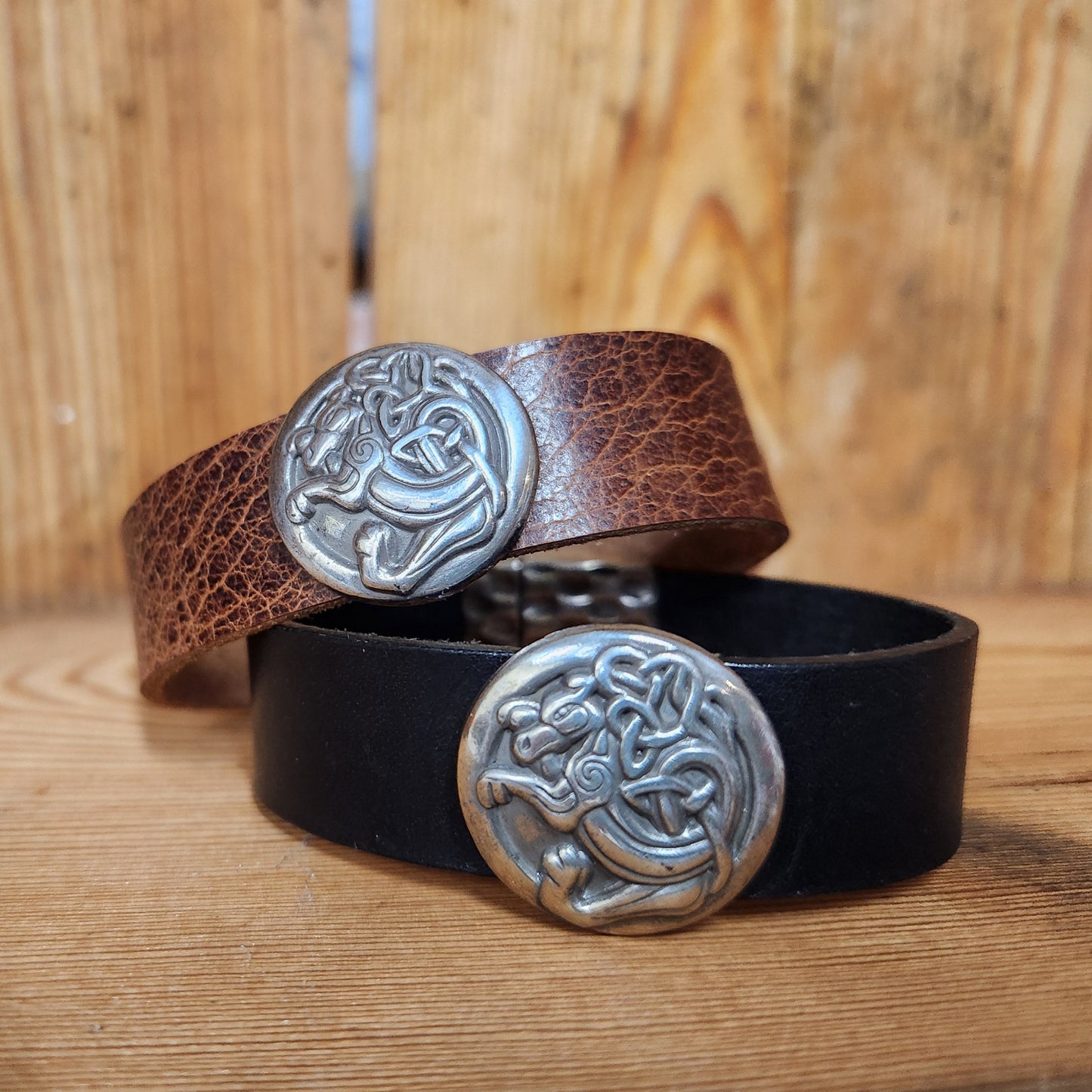 Kell Dragon Celtic Leather Bracelet - Bison or cowhide leather cuff