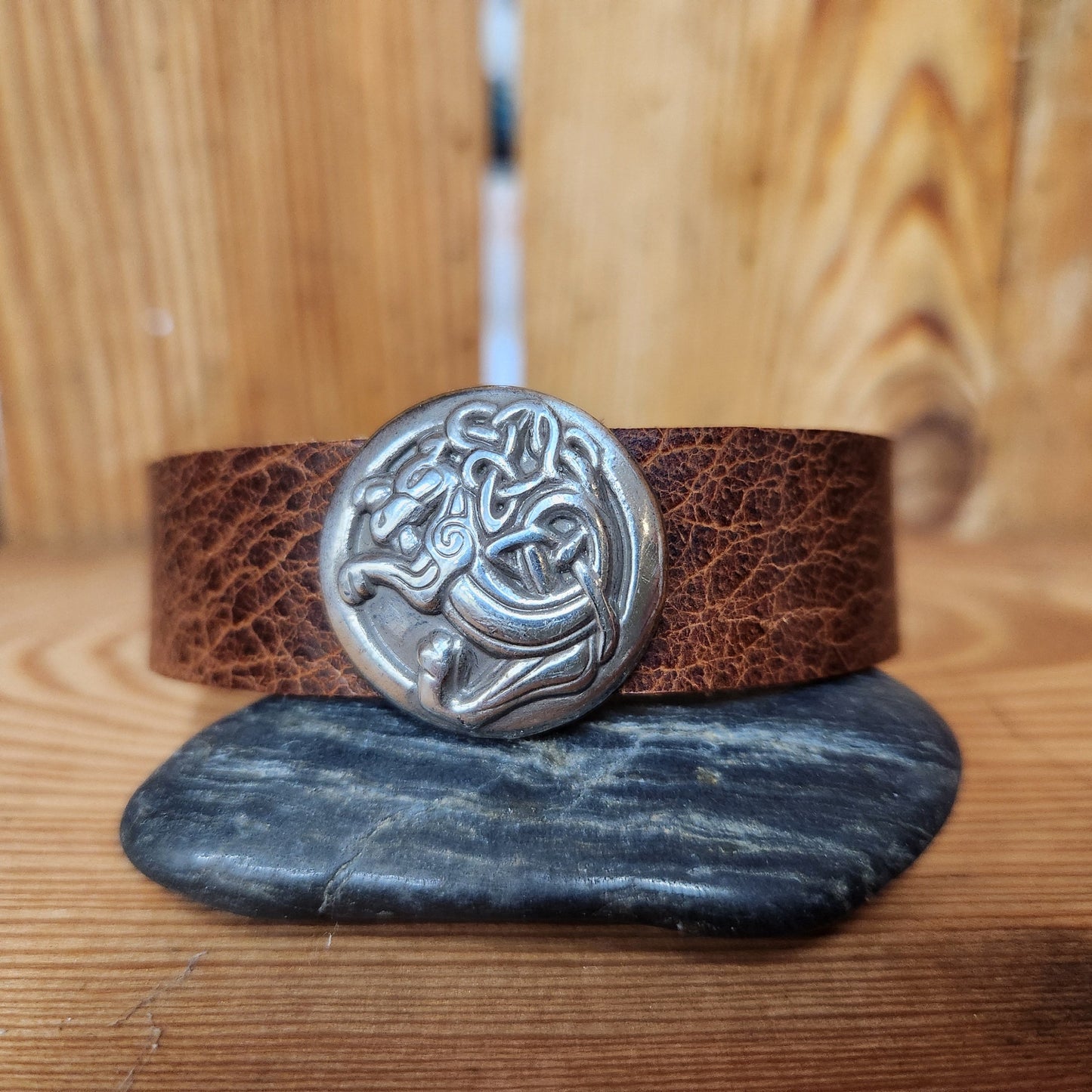 Kell Dragon Celtic Leather Bracelet - Bison or cowhide leather cuff