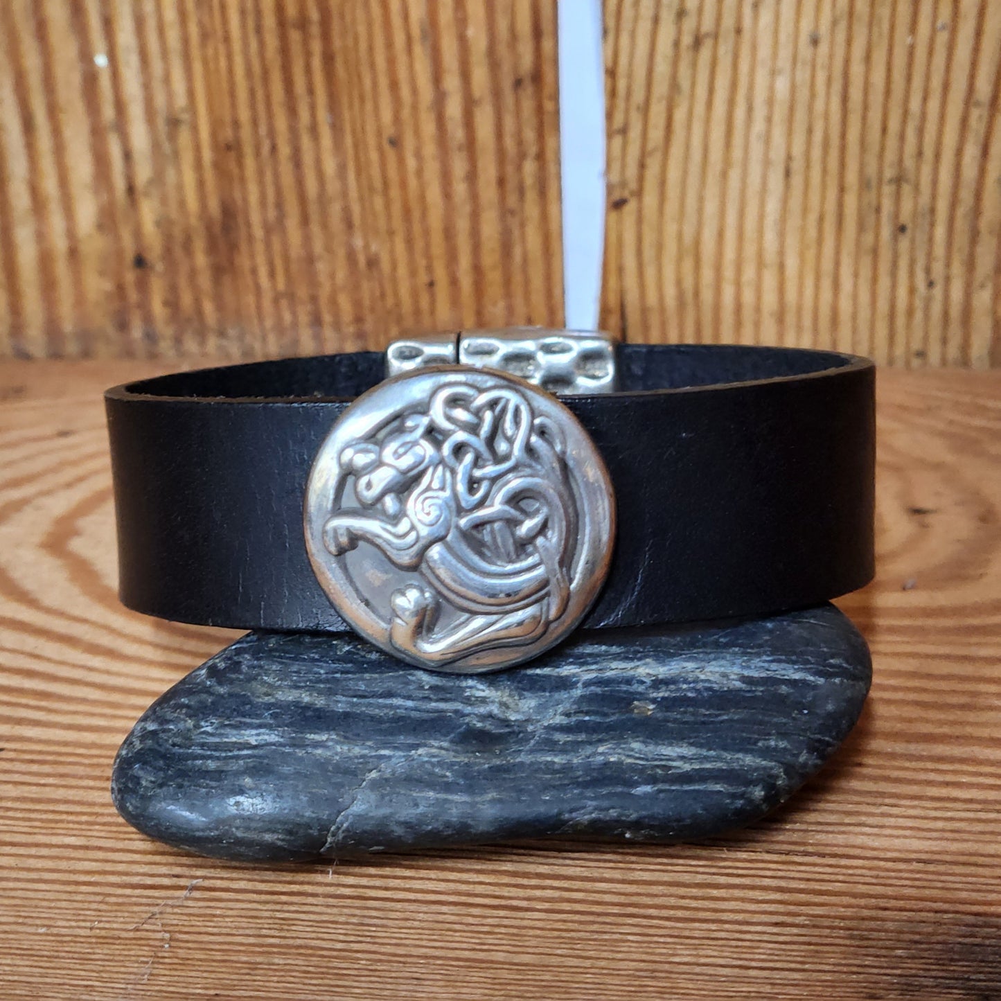 Kell Dragon Celtic Leather Bracelet - Bison or cowhide leather cuff