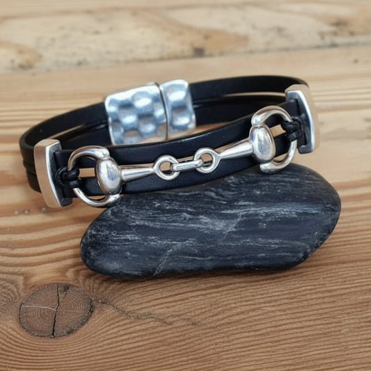 Snaffle Bit leather bracelet - Mens Equestrian leather jewelry