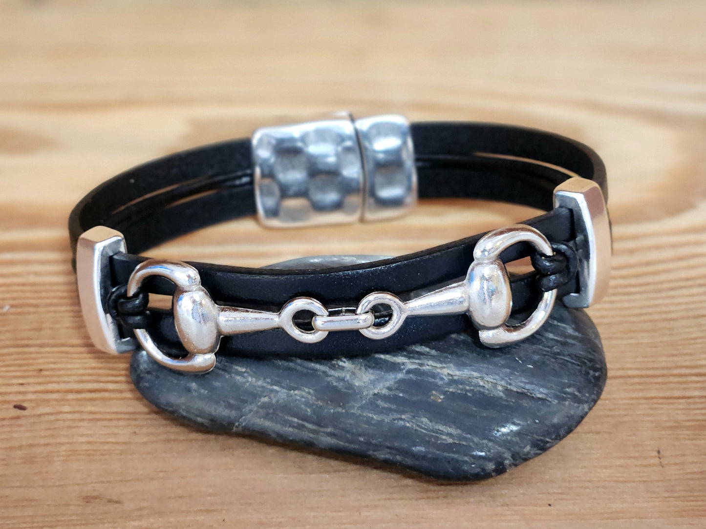 Snaffle Bit leather bracelet - Mens Equestrian leather jewelry