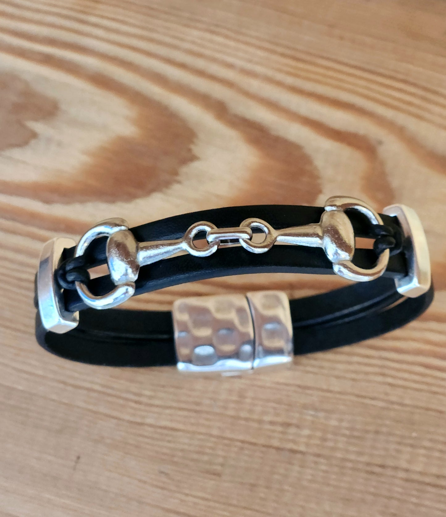 Snaffle Bit leather bracelet - Mens Equestrian leather jewelry