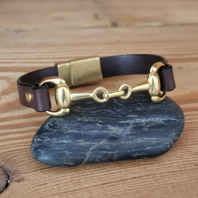 Snaffle Bit leather bracelet - Equestrian leather jewelry