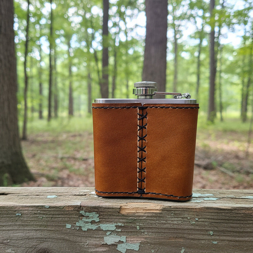 Leather Flask - Elk in nature