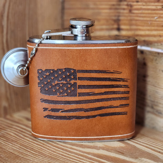 Leather Flask - USA flag flask Gift