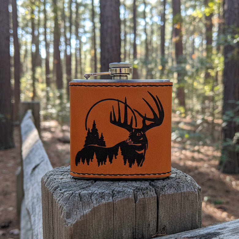 Leather Flask - Elk in nature
