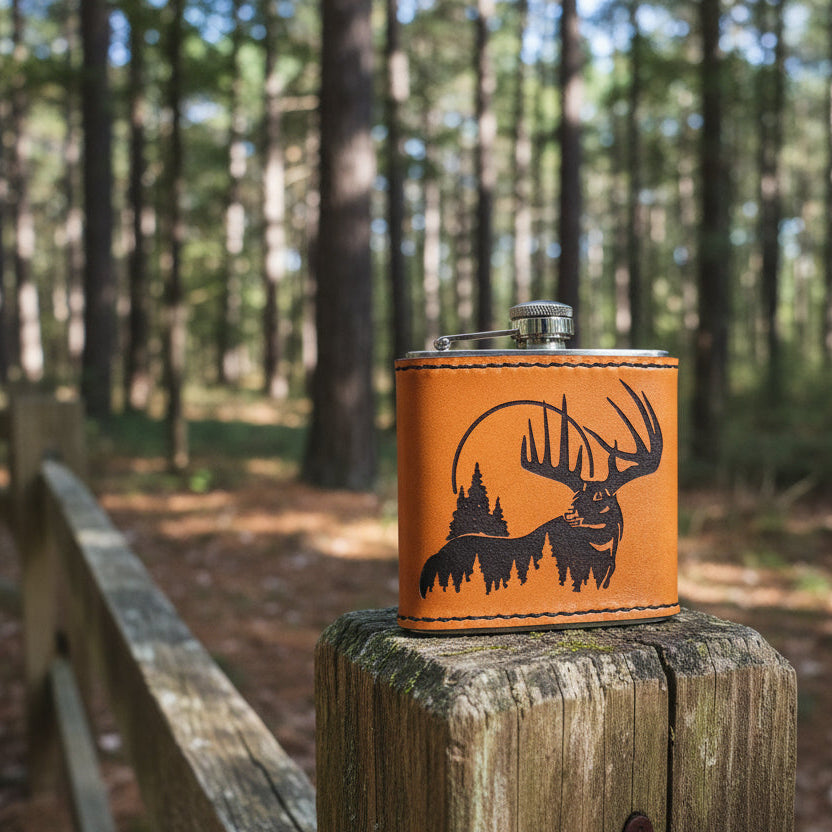 Leather Flask - Elk in nature