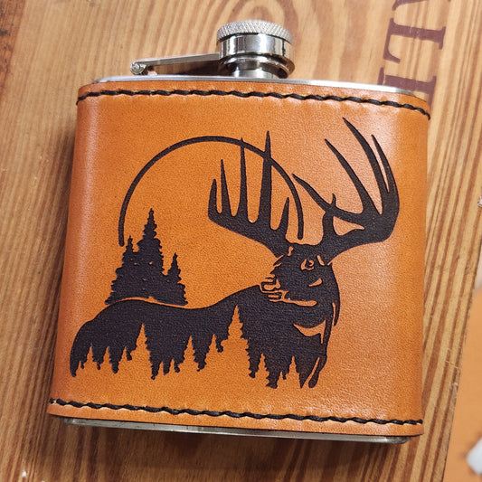 Leather Flask - Elk in nature