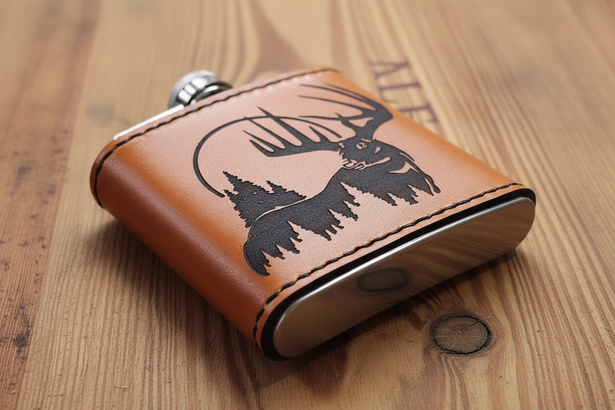 Leather Flask - Elk in nature